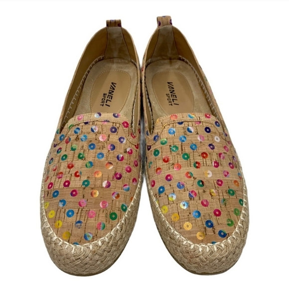 Vaneli Sport Niobe Tan Multicolored Cork Espadrille Flats 11 Wide Van Eli - Picture 2 of 8